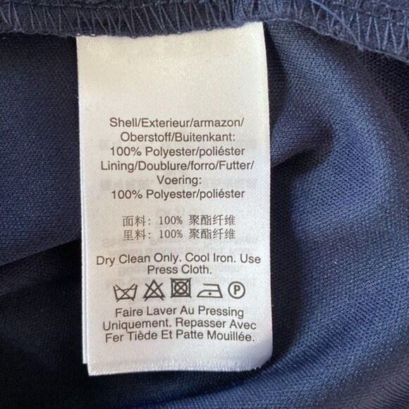 DKNY Navy Surplice Faux Wrap Chiffon Balloon Sleeve V-Neck Midi Party Dress - Picture 14 of 15